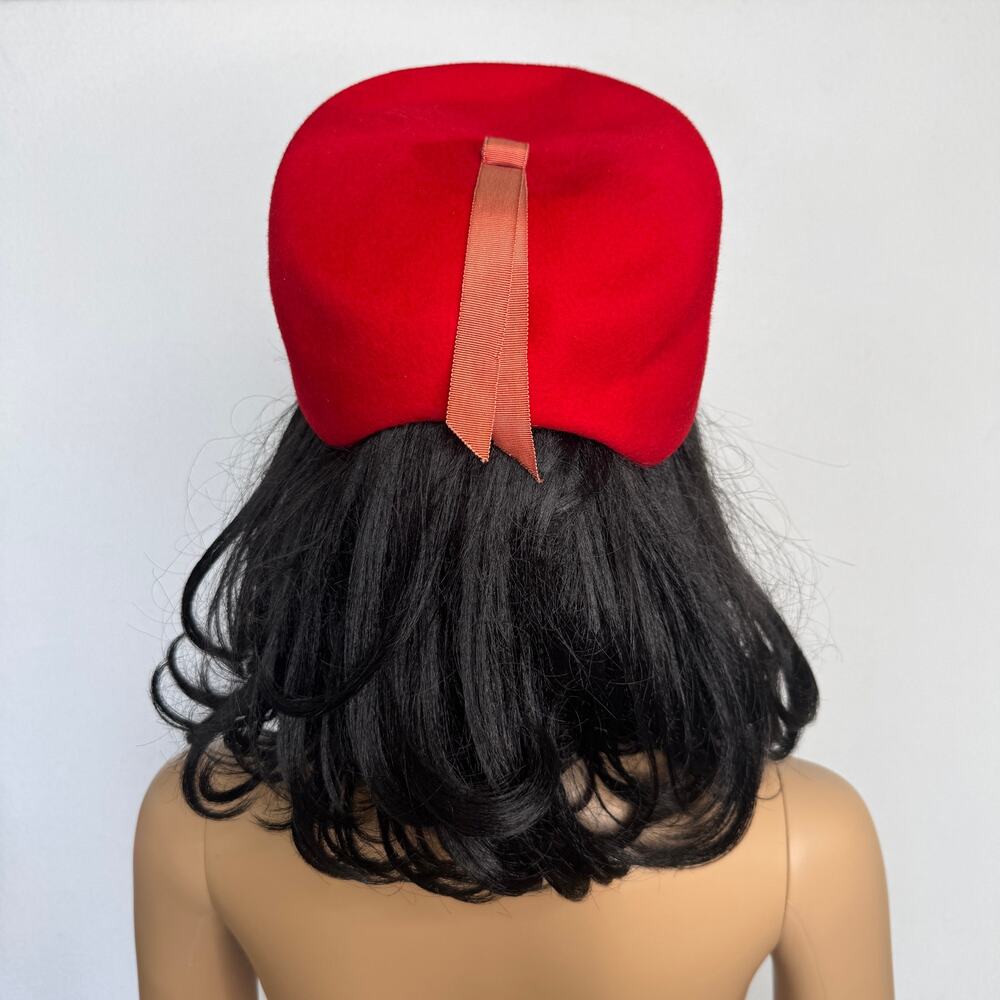 Vintage 1960s Henry Pollak Ritz Red Wool Felt Sculptural Hat Adjustable